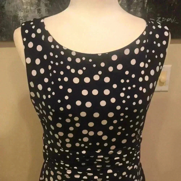 JESSICA HOWARD CLASSIC FLATTERING SLEEVELESS POLKA-DOT Navy MIDI DRESS SIZE 8 - Picture 2 of 7